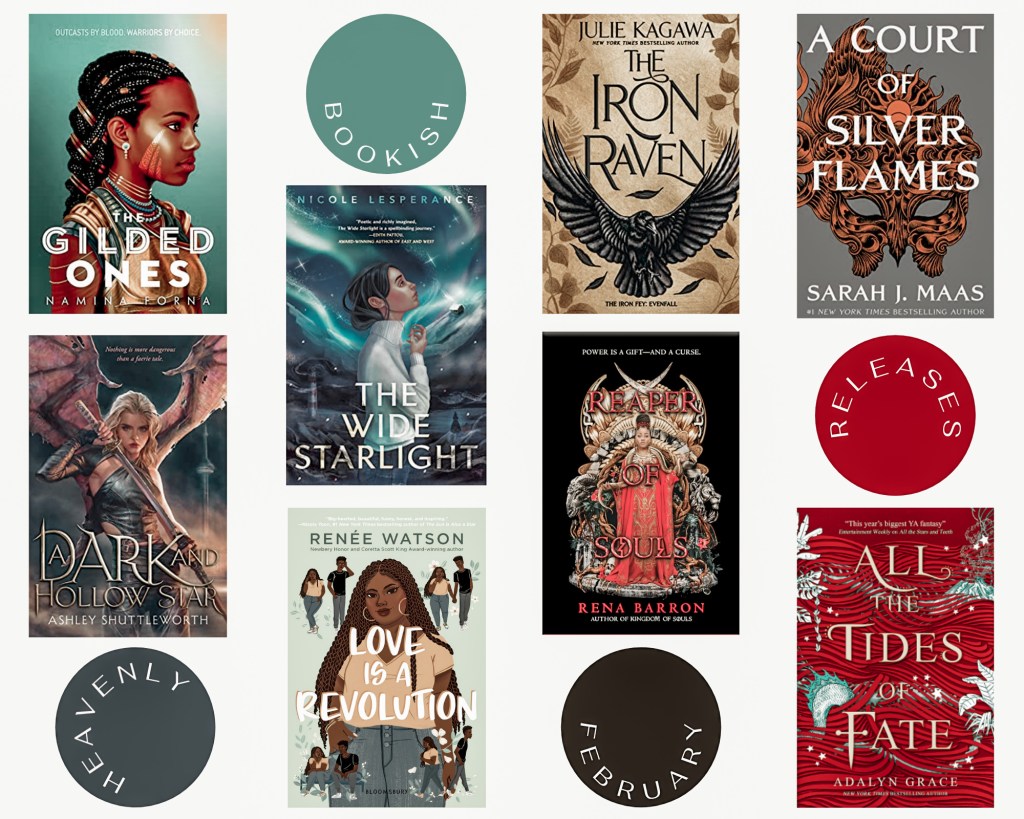 Blog picture February releases I'm excited for with all the covers of the books.